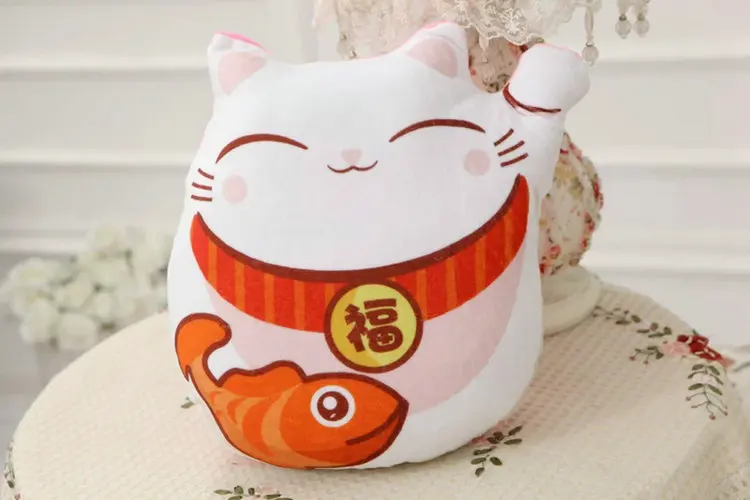 40cm red Прямая Kawaii Maneki Neko подушка мягкая плюшевая подушка детский подарок плюшевые игрушки китайский узел кошка маленький кулон - Цвет: 40cm red