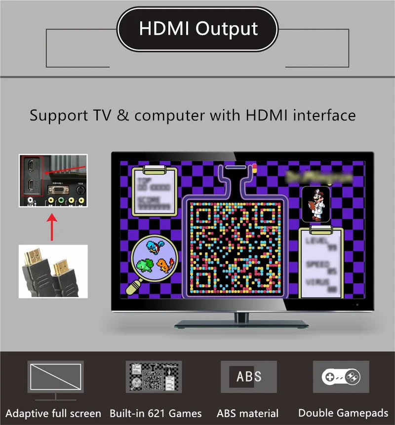 Мини игровая консоль со встроенными 621 ретро играми поддержка HD Out для игрового