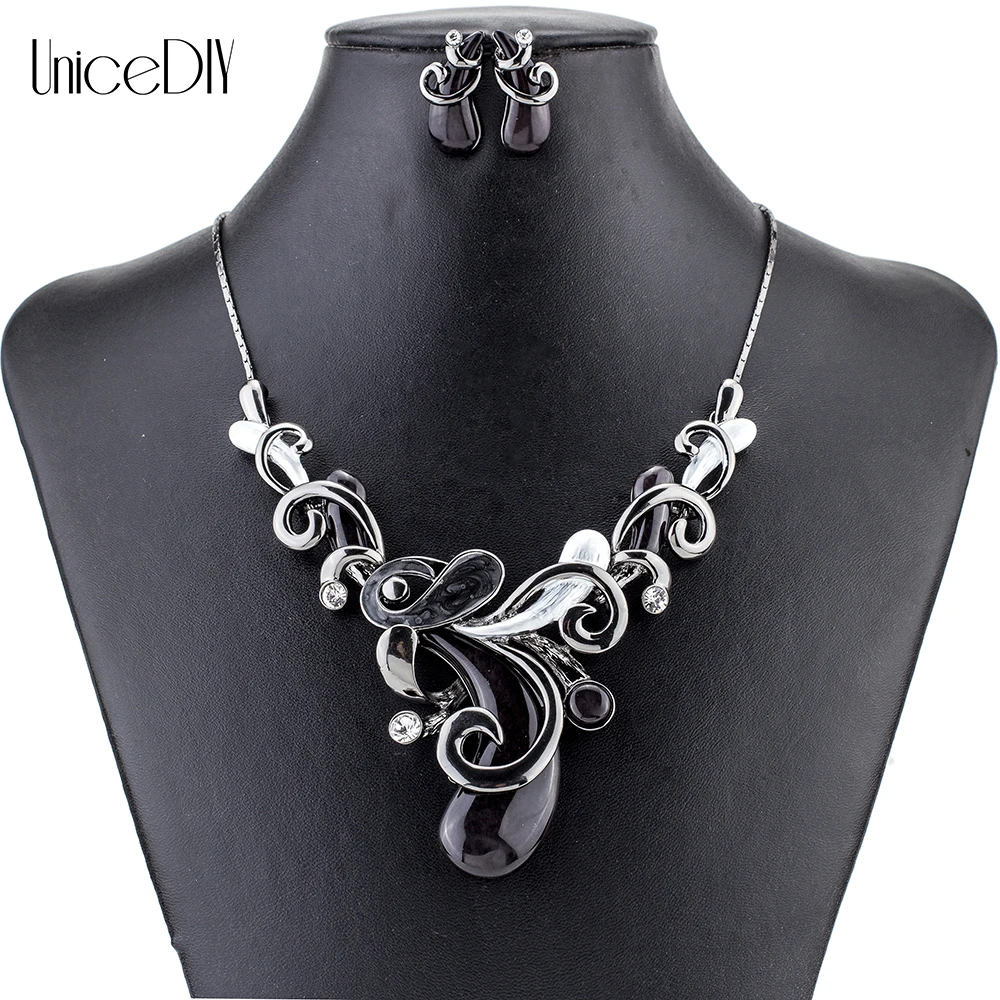 

MS1504911 Fashion Jewelry Sets High Quality Necklace Sets For Women Jewelry Black Crystal Resin Unique Design Gift