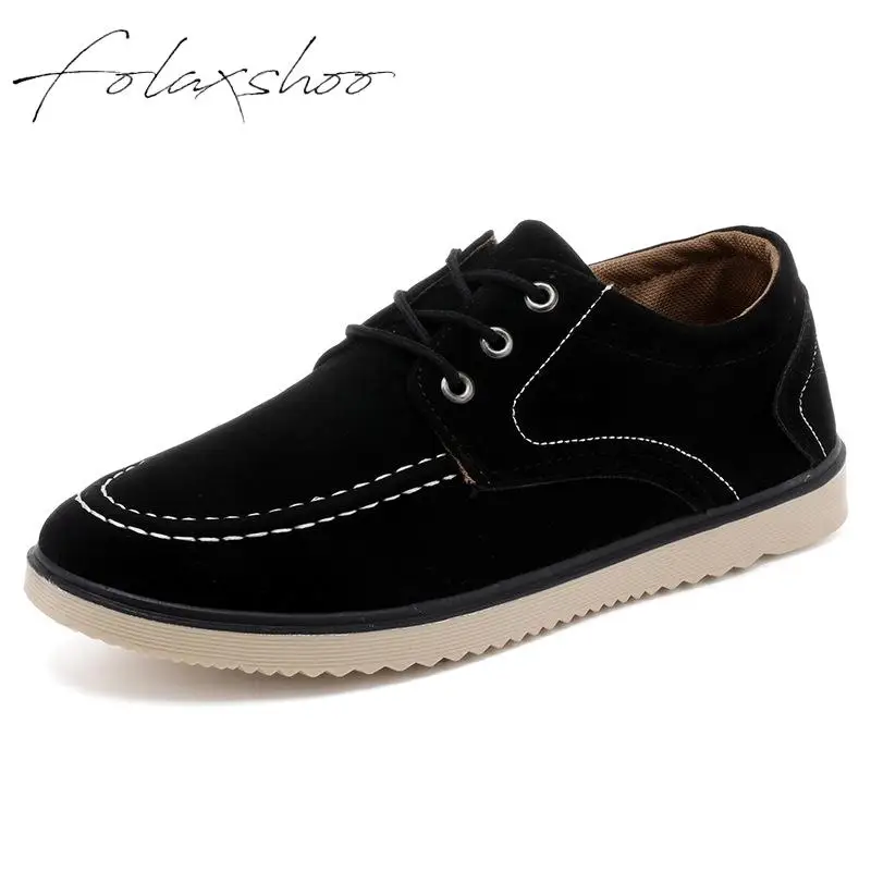 Folaxshoo Lace-up Spring Autumn Man Shoes Leather Men Casual Breathable Suede Mocasines Hombre Chaussure Hommes | Обувь