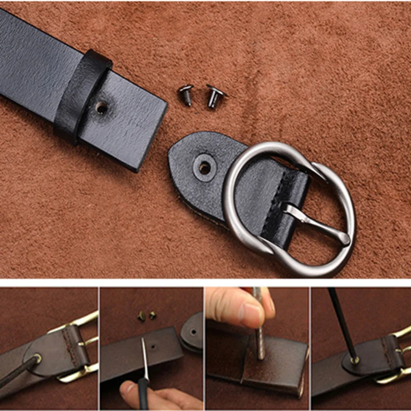 Женский ремень с 8 пряжками коричневый черный красный из натуральной кожи для