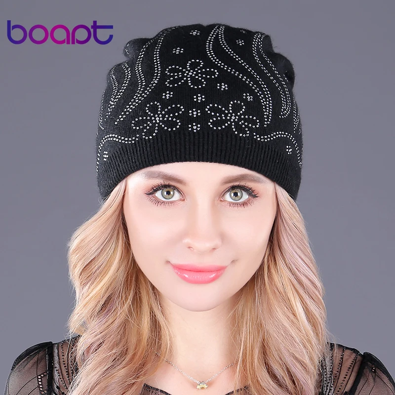 [boapt] двухъярусный толстый шерсть вязаный головные уборы бриллиант встроенный