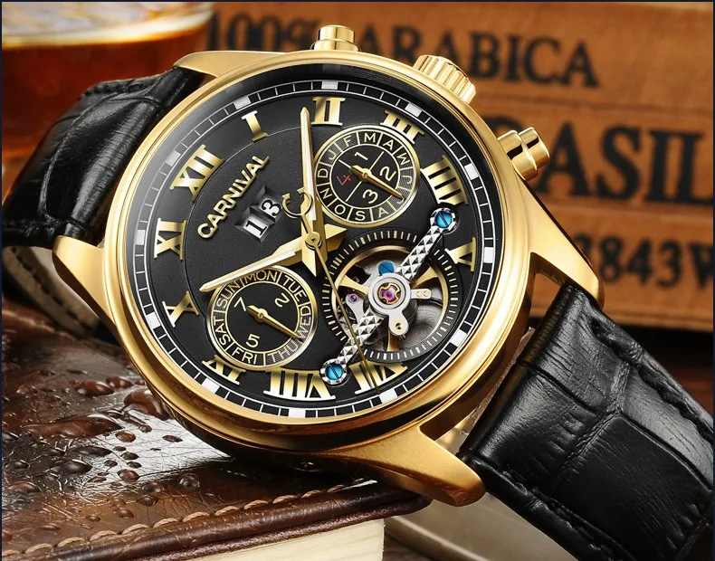 Роскошные карнавальные tourbillon часы мужчин серебро Нержавеющая сталь Водонепроницаемый автомат Дата наручные часы Relógio мужской