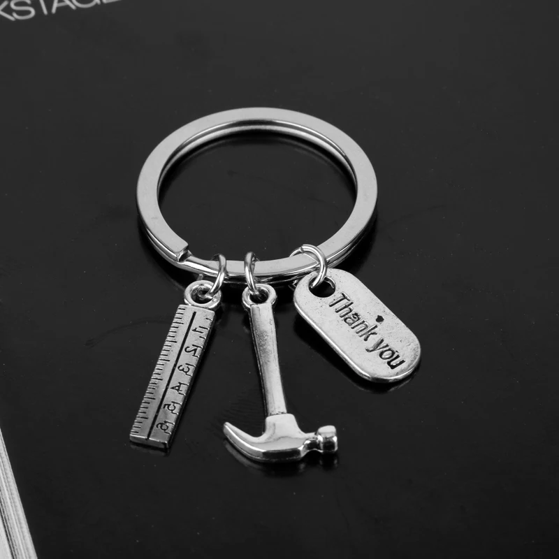 HEYu Charm Jewelry Rue Hammer Thank You Dog Tag Pendant Keychain Metal Keyrings Key Holder Tool Accessories Clef Souvenirs | Украшения и