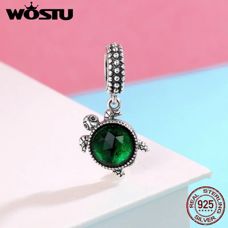 WOSTU 100% 925 пробы серебряные животные Черепаха Приключения Висячие Бусы подходят