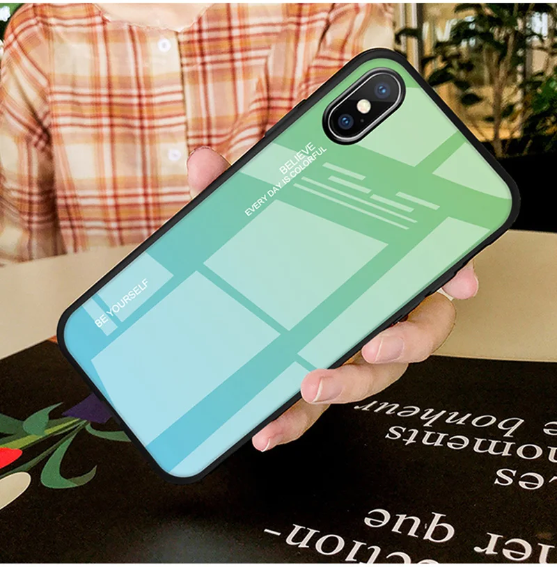 Роскошный градиентный чехол из закаленного стекла для iPhone XS Max XR X Coque 7 8 Plus 6 S 6 S 6Plus 6splus 7Plus 8 Plus чехол для телефона Funda - Цвет: 6