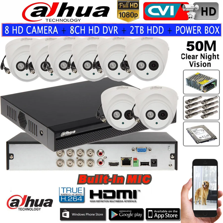 DAHUA 1080P Встроенный микрофон сетевая ИК купольная камера HAC HDW1200E A HDCVI 8CH HCVR5108HS S3 CCTV