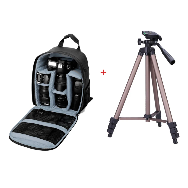 Gray with tripod Камера andoer сумка водонепроницаемый DSLR рюкзак 13x10,4x4,9 дюймов Размер для DSLR камеры s беззеркальная камера s объектив вспышки штатив - Цвет: Gray with tripod