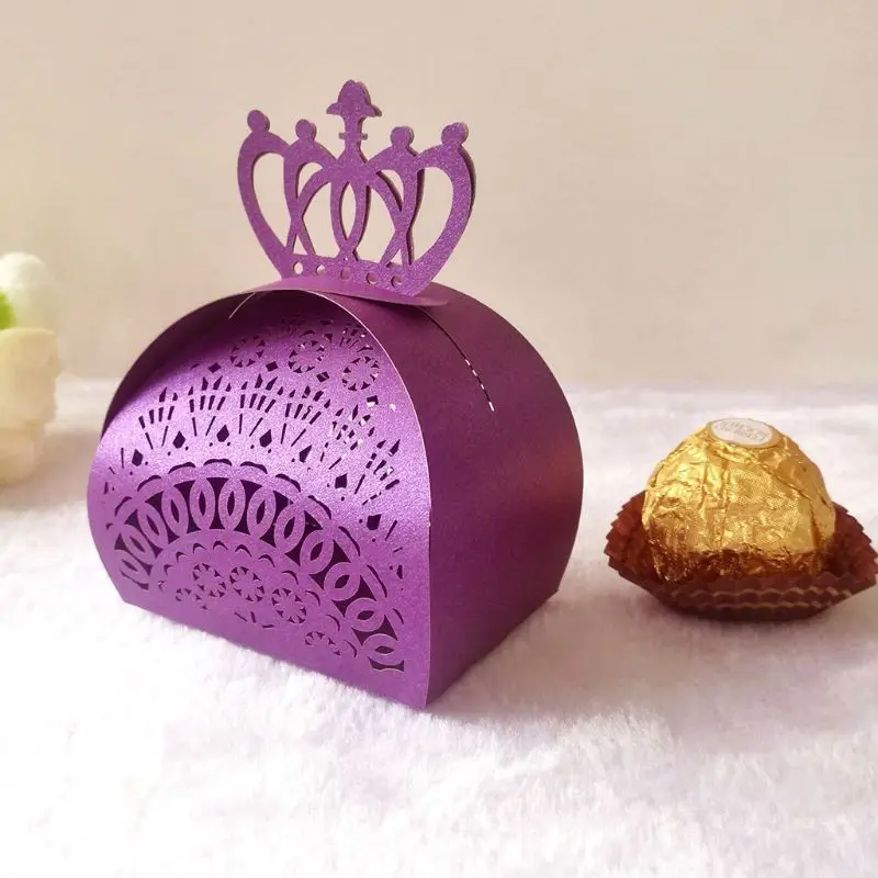 25 шт./упак. Корона лазерная резка полые коробки для шоколада и сладостей Baby Shower