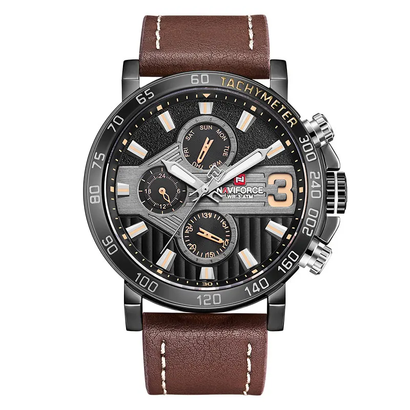 Black Brown Новые модные мужские часы NAVIFORCE Роскошные Брендовые мужские военные спортивные часы мужские кварцевые наручные часы Relogio Masculio - Цвет: Black Brown