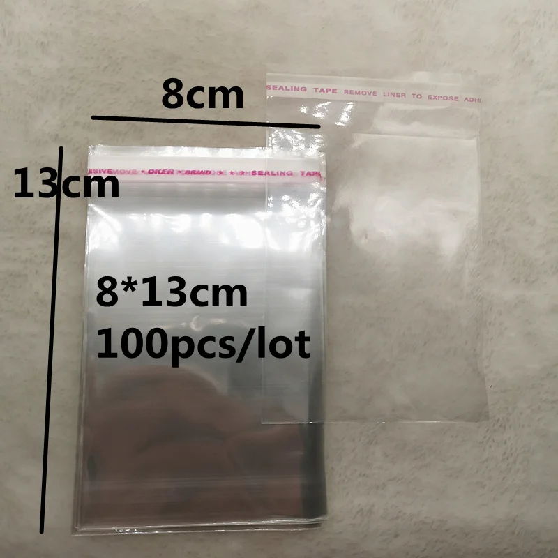 

100pcs 8x13cm Resealable Poly Bag Transparent Opp Plastic Bags Self Adhesive Seal Jewellery Making Bag
