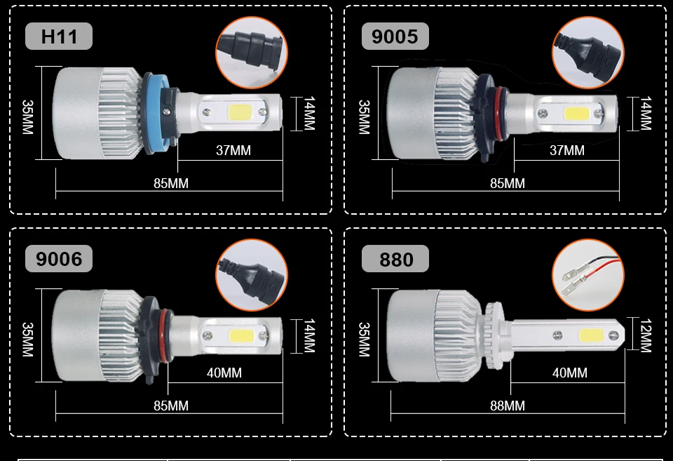 H4 светодиодный H7 H11 H8 HB4 H1 H3 9005 HB3 12V Авто Turbo S2 автомобилей головной светильник лампы 72W фары для автомобилей Аксессуары 6500K 4300K 8000K светодиодный туман светильник 2X