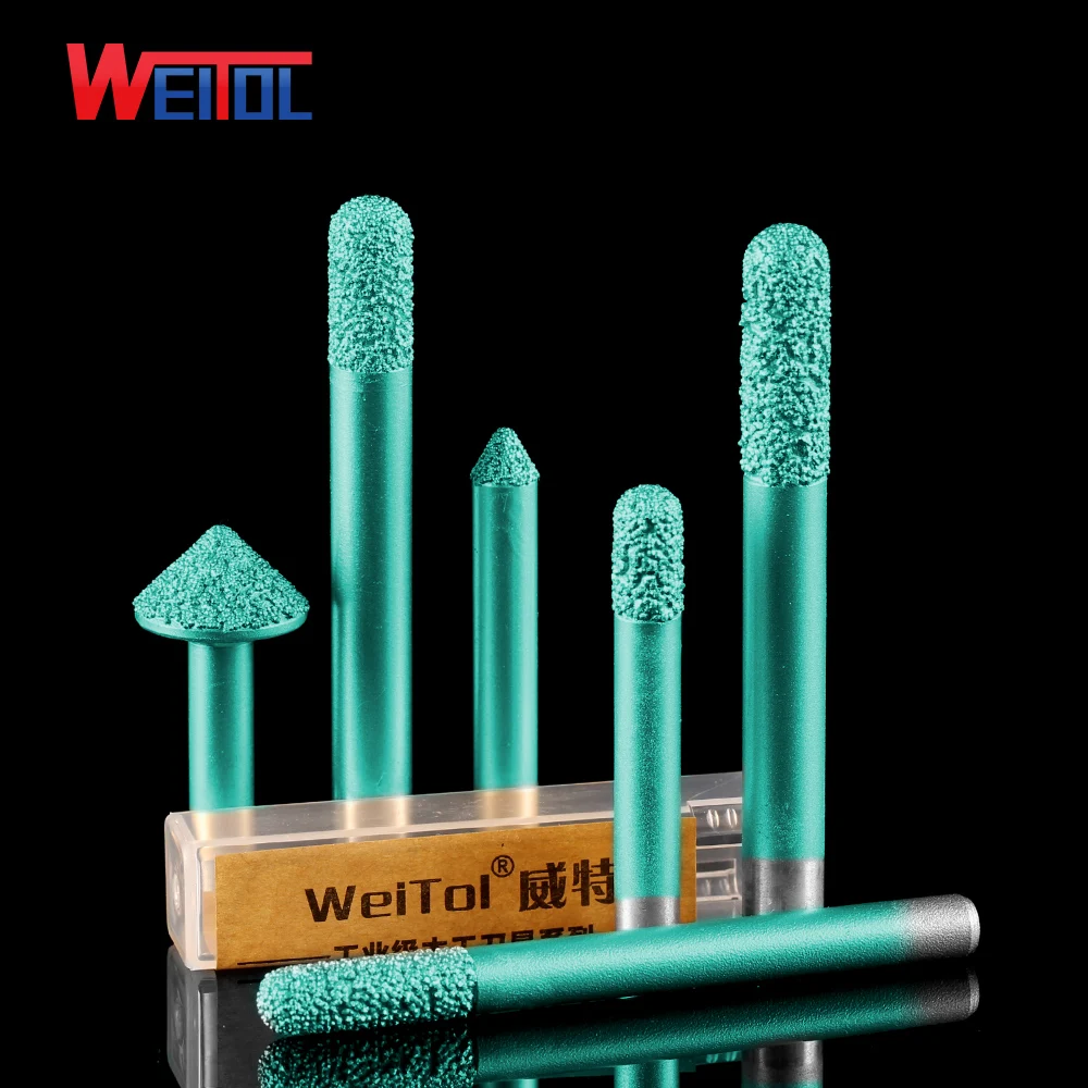 

Weitol free shipping 6mm/8mm shank Brazing stone engraving bits marble carving tools CNC router bits stone milling cutter