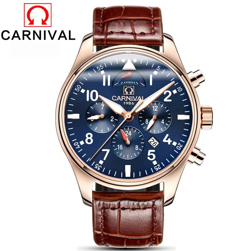 Механические часы Carnival Diver 150 м, водонепроницаемые автоматические часы, мужские спортивные военные часы с кожаным ремешком Xfcs, мужские часы kol saati