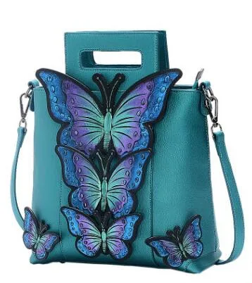 Small Dark Green Национальный стиль бабочка вышитые Для женщин модные кожаные Сумки женский бренд сумка Повседневное сумка через плечо - Цвет: Small Dark Green