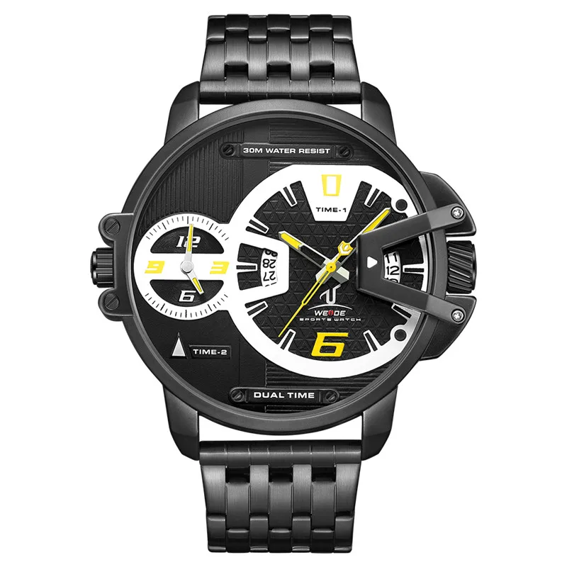 UV1702B-3C WEIDE мужской роскошный спортивный PU кожаный полосатый ремешок кварцевый механизм Аналоговые Авто Дата часы водонепроницаемые наручные часы - Цвет: UV1702B-3C