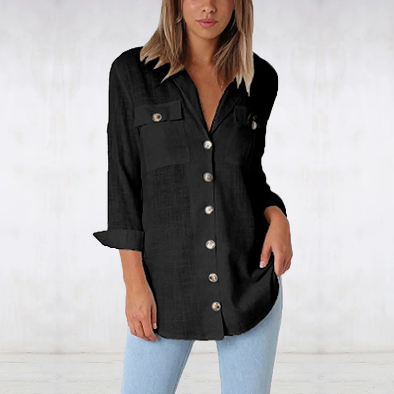 2019 New Women White Shirt Long Sleeve Black Long Shirt Pocket Women Clothing Streetwear Loose Blouse Elegant Women Tops Pink
