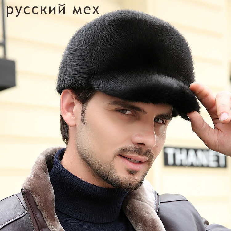 men's natural Real mink fur hats autumn and winter warm fashion luxury genuine whole mink fur visors cap for men hat