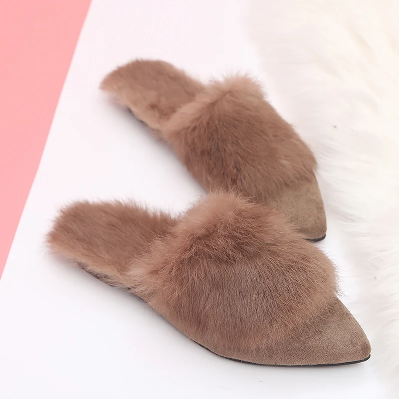 New Fashion Women Slippers Winter Faux Fur Slides Ladies Cute Warm Plush Mules Slip On Casual Flat Shoes Woman Furry Flip Flops | Обувь