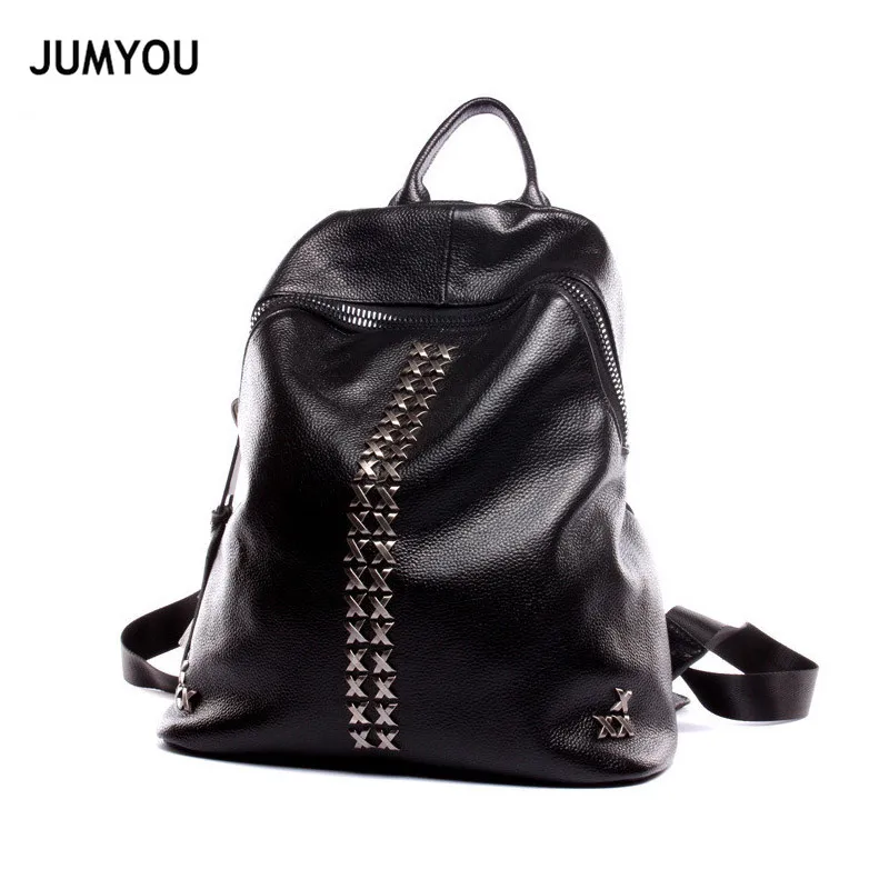 Рюкзаки из натуральной кожи Женский дорожный рюкзак для девочки большой черный