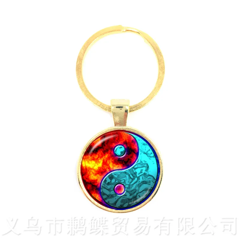 Стеклянный брелок огненный и ледяной Yin Yang подвеска символ натуральный стиль