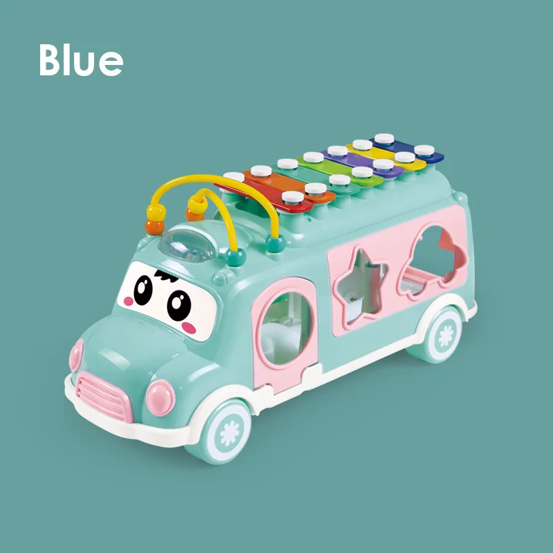 blue Huanger мультфильм музыкальный автобус детские игрушки ручной стук девочка мальчик погремушка развивающие для детей головоломки младенческой мобильный монтессориподарок - Цвет: blue