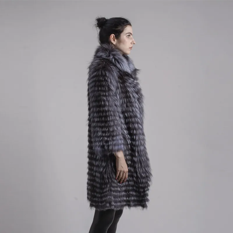 QIUCHEN PJ8141Real шубы из натурального меха лисы Модная Меховая куртка стильное пальто в полоску Женская верхняя одежда из лисьего меха