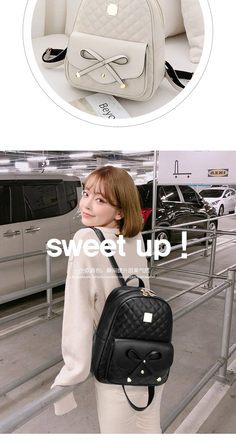 SWDF Women's Backpack Fashion Black PU Leather Backpack Women's Shoulder Bag Small Backpack Girls' Bags Mother and Daughter Bags
