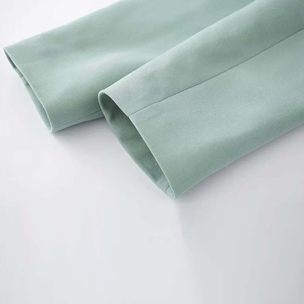 TXJRH Stylish Autumn Mint Green Double-breasted Buttons Blazer Boyfriend Style Fashion Women Mid Long Suit Coat Tops Femme