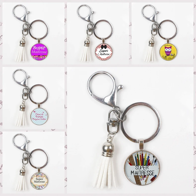 

Sweet Super Maitresse Keychain Fashion Cute Multicolor DIY Tassel Crystal Glass Keyring Teacher's Day kid Creative Gift Souvenir