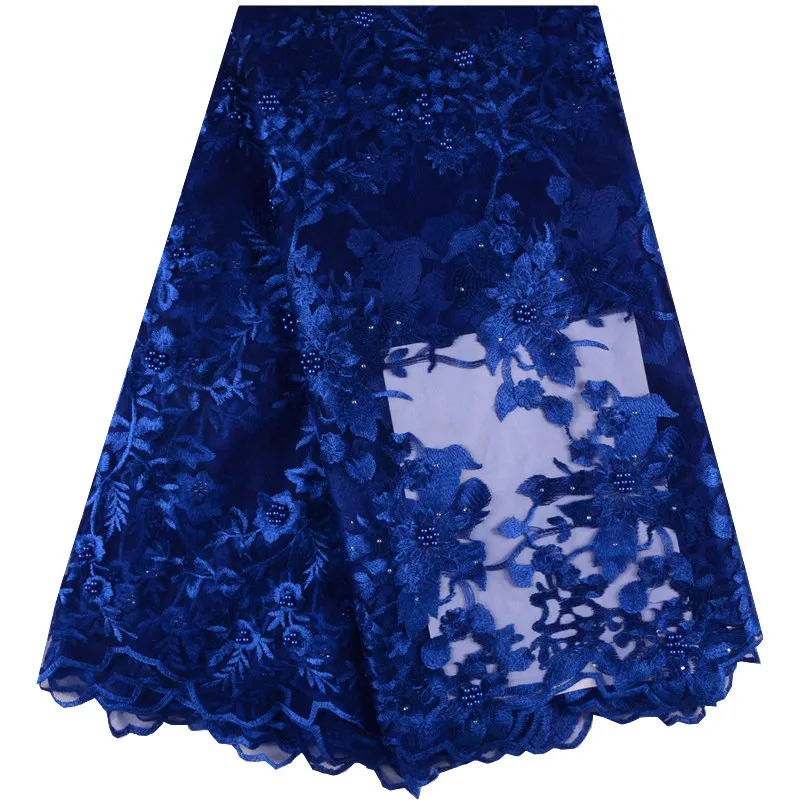 Королевский синий африканский тюль кружевная ткань вышитая нигерийская