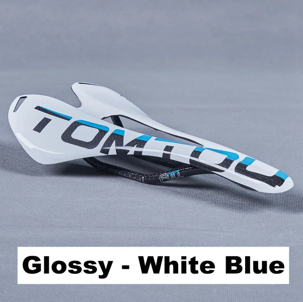 Glossy White Blue TOMTOU Велосипедное углеродное седло горное велосипедное седло шоссейное Велосипедное Сиденье углеродное 3 к белый матовый блесек для губ 270x143 мм для мужчин - Цвет: Glossy White Blue