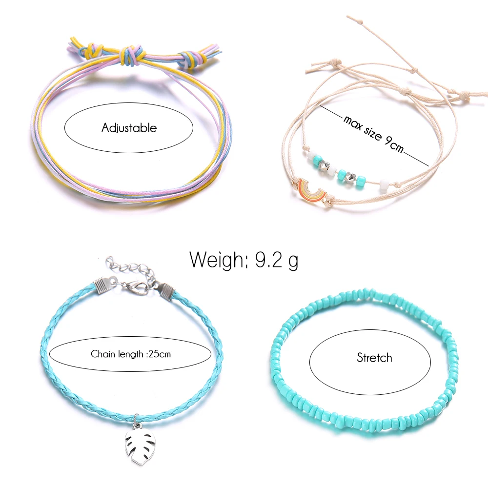 4 шт./компл. Винтаж женские браслеты Цветной Плетеный кожаный шнур из бисера с