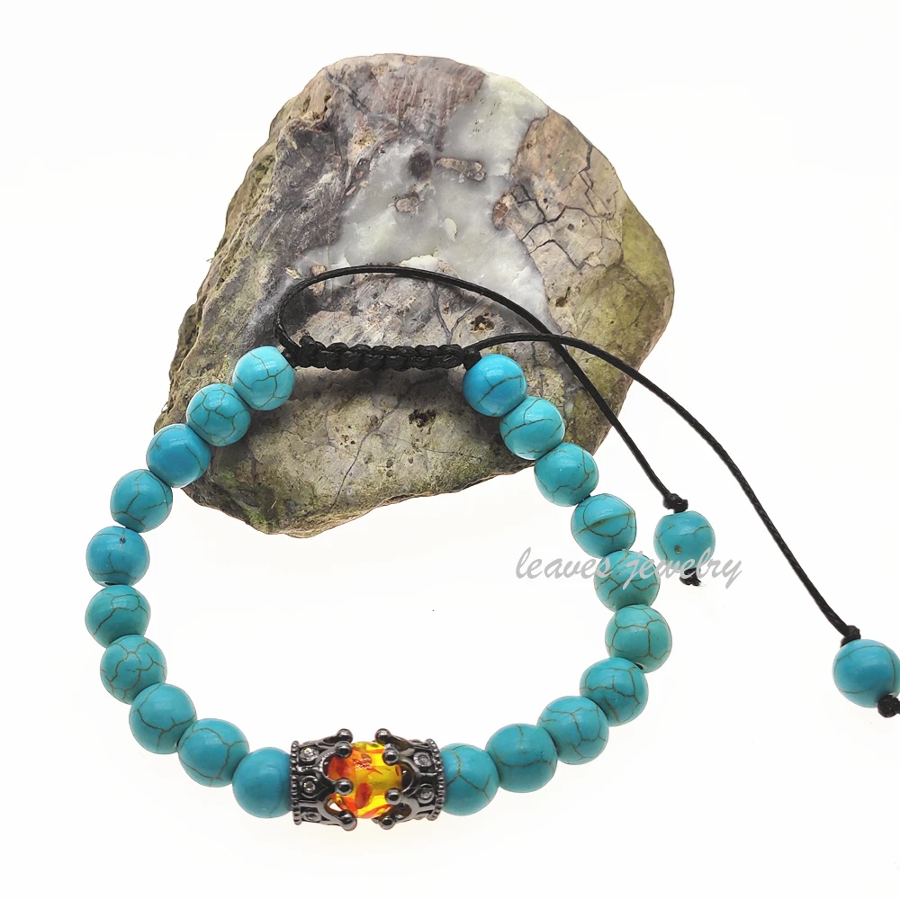 Модные мужские и женские каменные 8 мм бусины браслет проложить настройки Черный