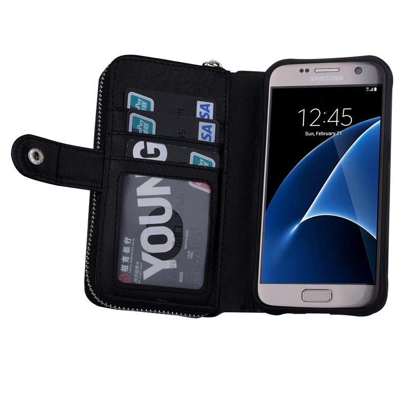 Роскошная сумка-кошелек с молнией кожаный чехол для samsung Galaxy S7edge S8 S9 S10 Plus S10e Note 8 9 10 Pro Магнитная Крышка Мульти карты
