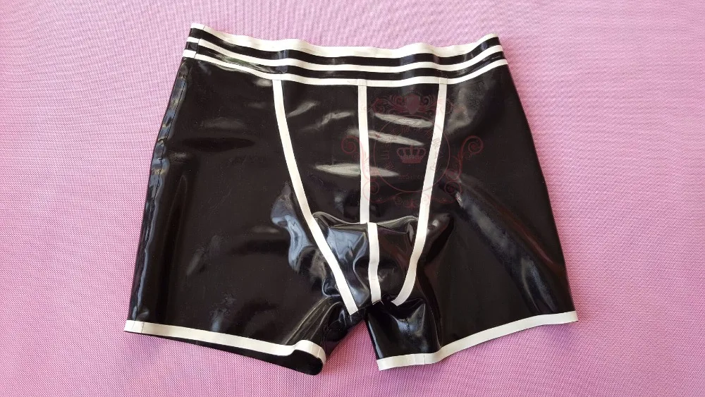 Латексные боксеры мужское сексуальное резиновое нижнее белье с белой отделкой |