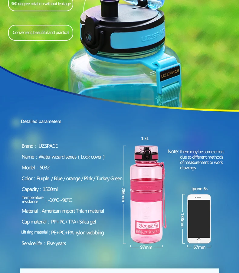 UZSPACE Infuser бутылка для воды флип-топ с герметичной крышкой с одним кликом открытым-нетоксичный BPA бесплатно и экологически чистый Тритан Co-Poly