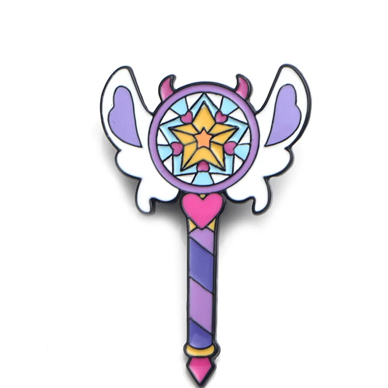 Star butterfly Magic Stick Wand cute Zinc alloy pins badges para shirt bag clothes cap backpack shoes brooches for women E0355 - Color: 1