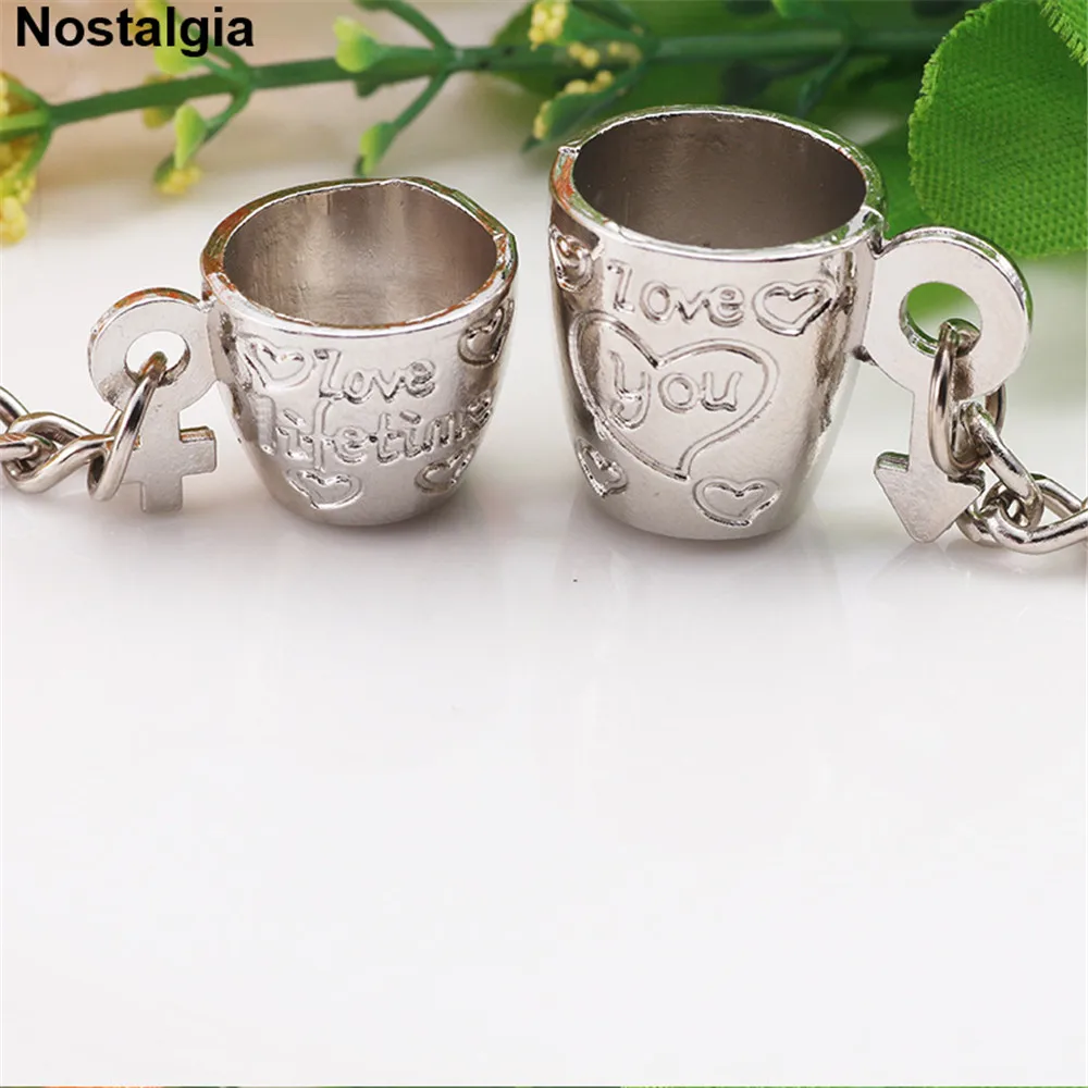

Nostalgia Coffee Cup Keychain Couple Symbols Male Female Key Chain Love You Love Lifetime Girlfriend Boyfriend Gift Keyring