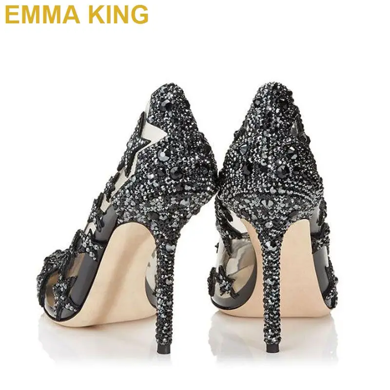 EMMA KING модные ПВХ Стразы Звезд Женские туфли лодочки женские на высоком каблуке с