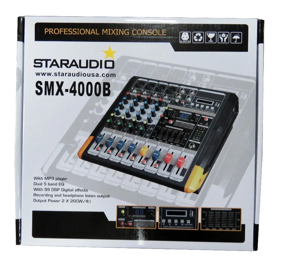 STARAUDIO Профессиональный 4 канальный питание микшерный пульт DJ аудио микшер усилитель для караоке клубов, сценических вечерние SMX-4000B