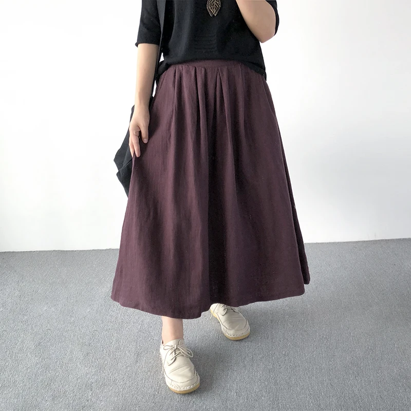 Women Skirt New Cotton Linen Literature High Waist Solid Color White Loose Casual Tops YoYiKamomo | Женская одежда