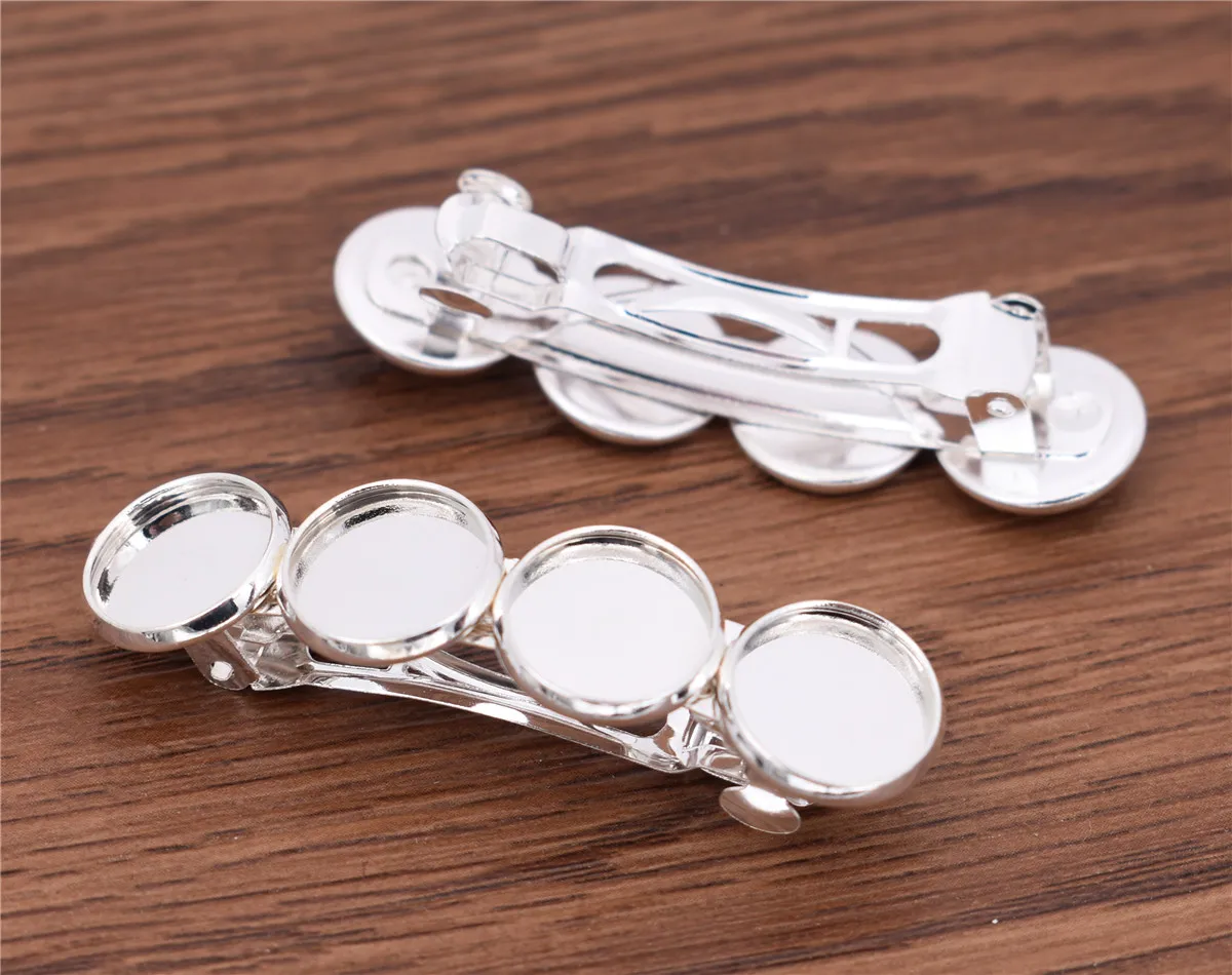 

New Fashion 5pcs 12mm With 4 Cameos Bright Silver Plated Copper Material Hairpin Hair Clips Hairpin Base Setting Cabochon Cameos