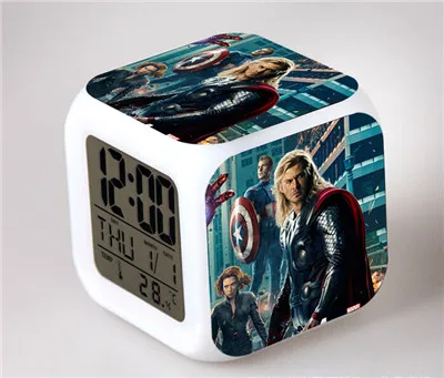13 Marvel Мстители изменение цвета светодиодный Будильник фигурка Капитан Америка Железный человек цифровой Куб декор Освещение игрушки - Цвет: 13