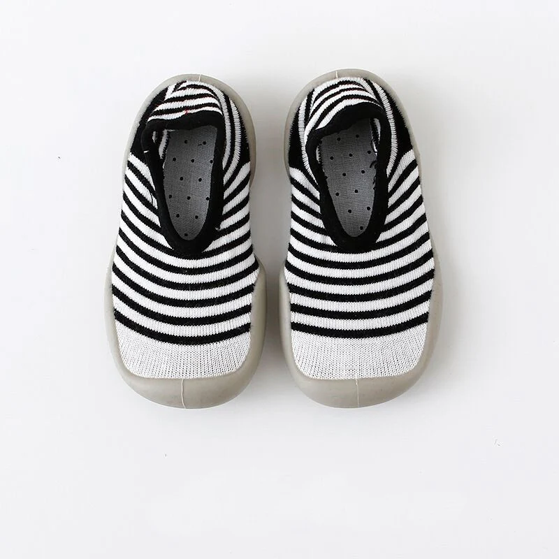Black white stripes Детские носки для новорожденных; носки-тапочки; нескользящие полосатые носки с резиновой подошвой; прогулочные носки для малышей; тапочки для маленьких мальчиков и девочек - Цвет: Black white stripes