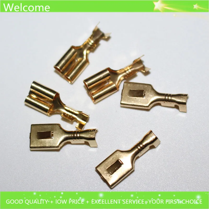50Pcs 6.3mm Thickening Full copper Female Crimp terminal Connectors Automotive Connector Spade Terminal Обустройство дома