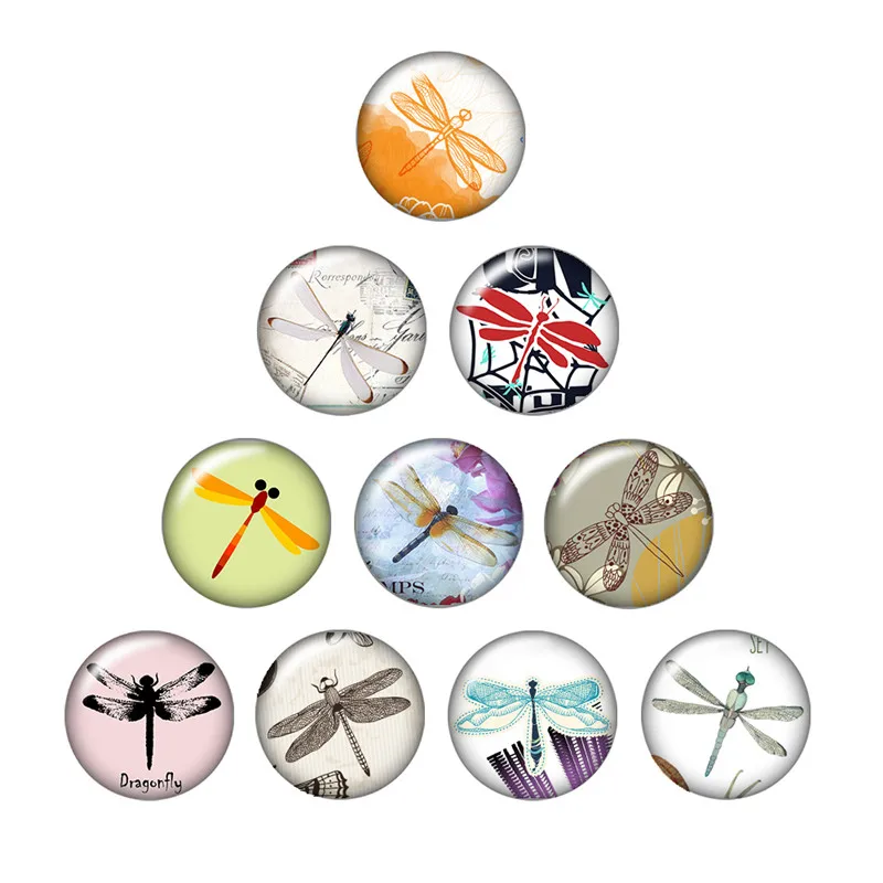 Симпатичная Стрекоза Винтаж 18 мм кнопки 10 шт. круглые фото кабошоны