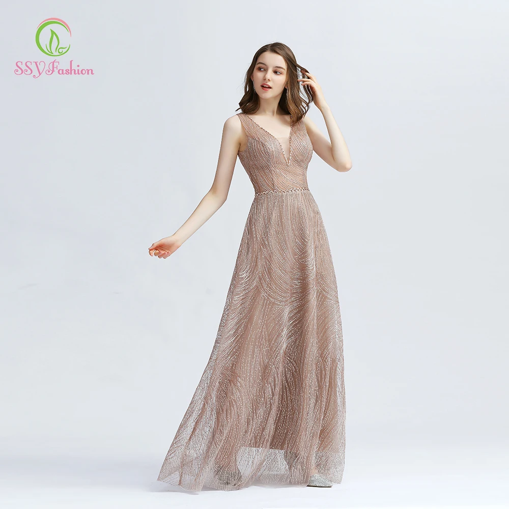 Женское вечернее платье SSYFashion длинное с треугольным вырезом без рукавов