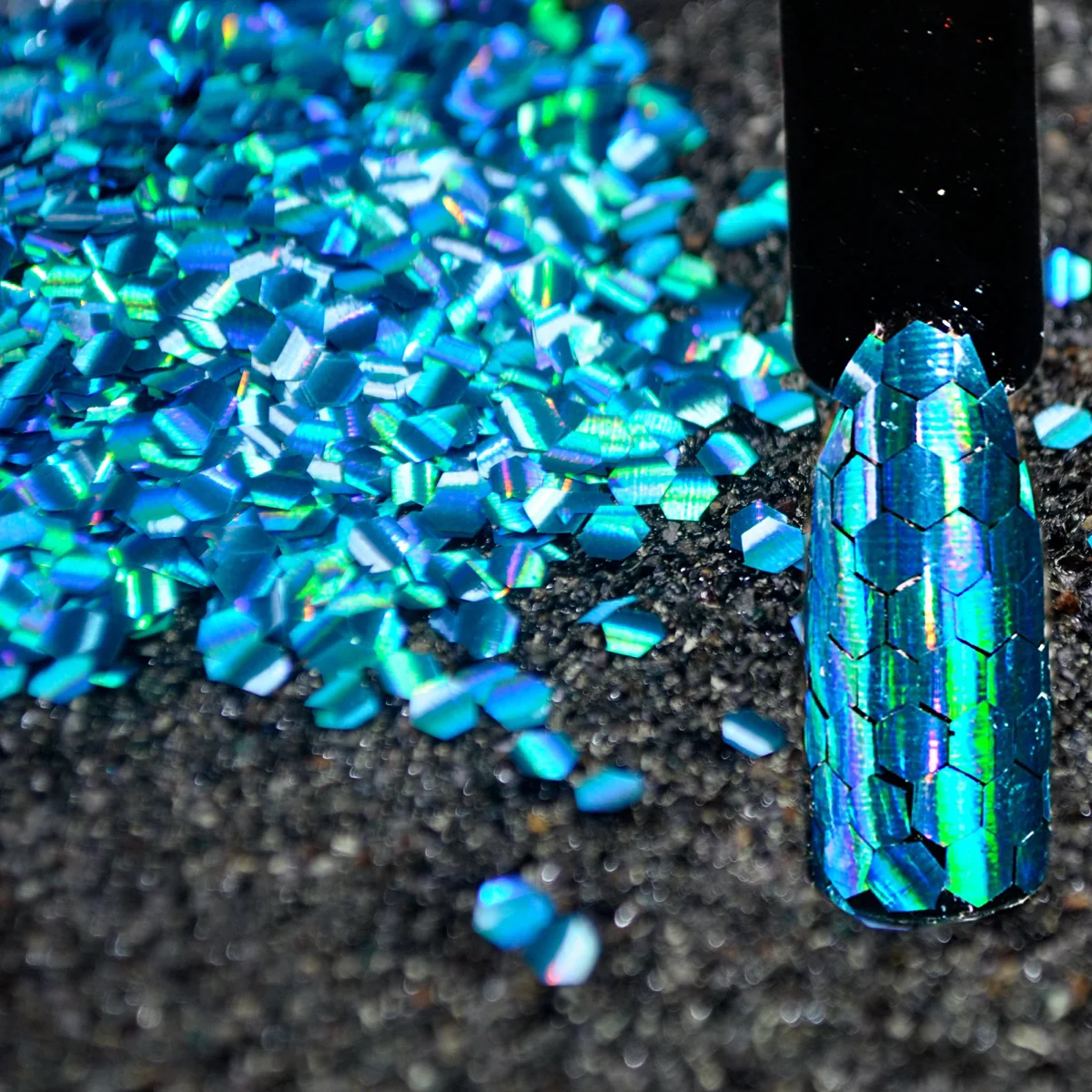 

Блестки для ногтей, Русалка, шестиугольные, радужные, голубые хлопья, 1 коробка