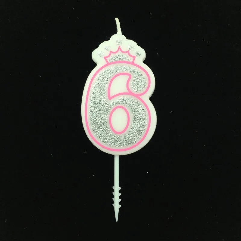 Pink 6 Сверкающие Серебристые розовые/синие свечи с цифрами на день рождения 0-9 для детей, взрослых девочек, для вечеринки на день рождения, короны, свечи для торта, украшения - Цвет: Pink 6